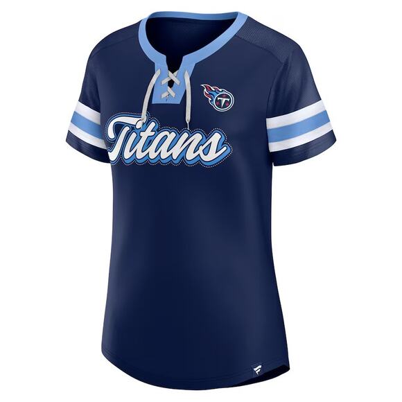 NWT! Fanatics Tennessee Titans Navy Lace-Up Rhinestone Bling T-Shirt - Size XS - Picture 2 of 6